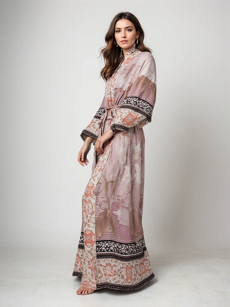 Greta | Women's kimono dress with belt print