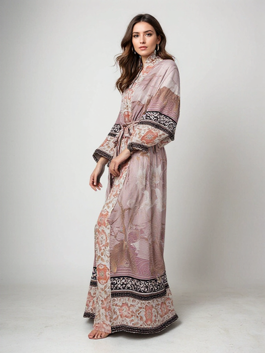 Greta | Women's kimono dress with belt print