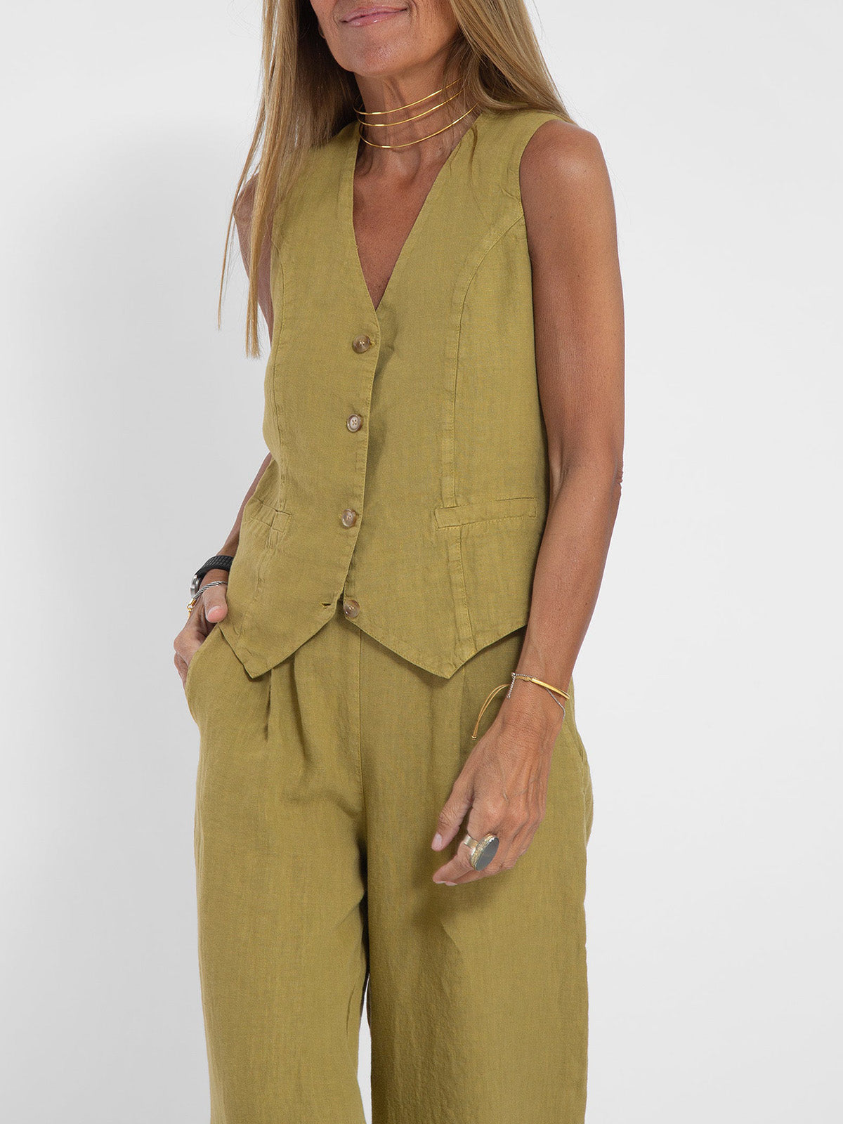 Aaliyah | Women's linen set V-neck wide-leg pants
