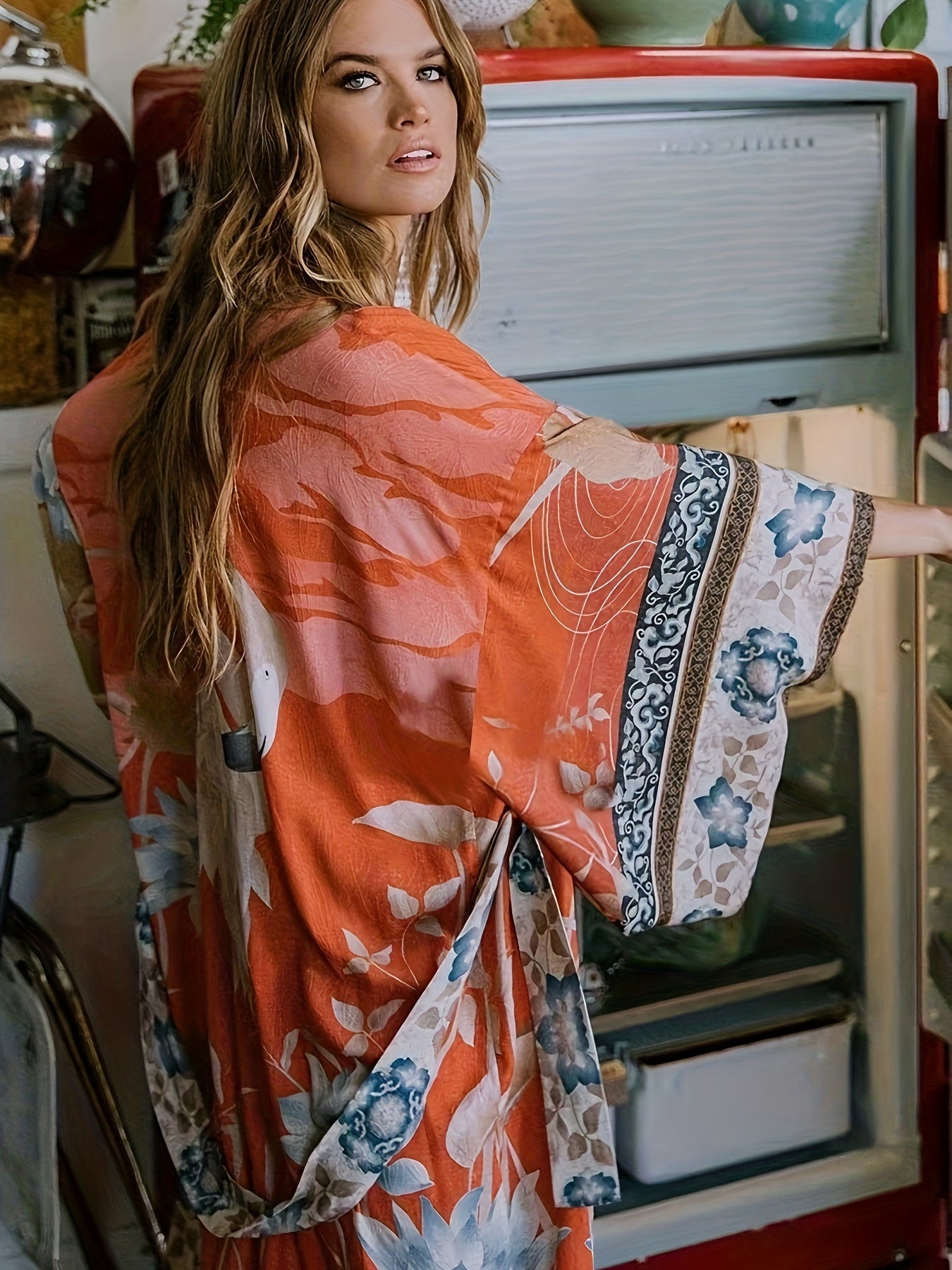 Greta | Women's kimono dress with belt print