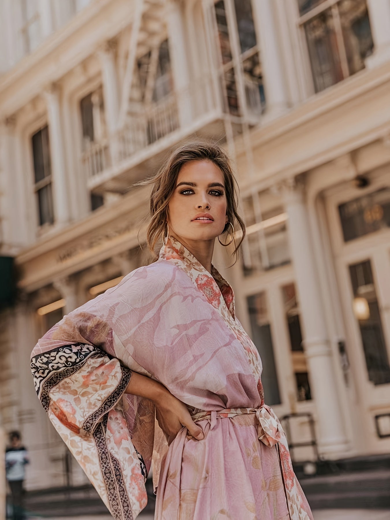Greta | Women's kimono dress with belt print