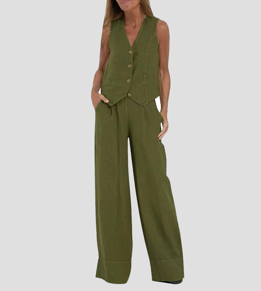 Aaliyah | Women's linen set V-neck wide-leg pants