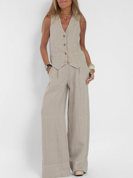 Aaliyah | Women's linen set V-neck wide-leg pants