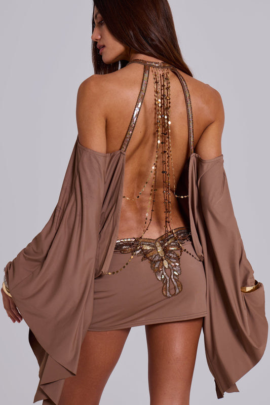 Yareli | Women's mini dress with off-shoulder draped sleeves