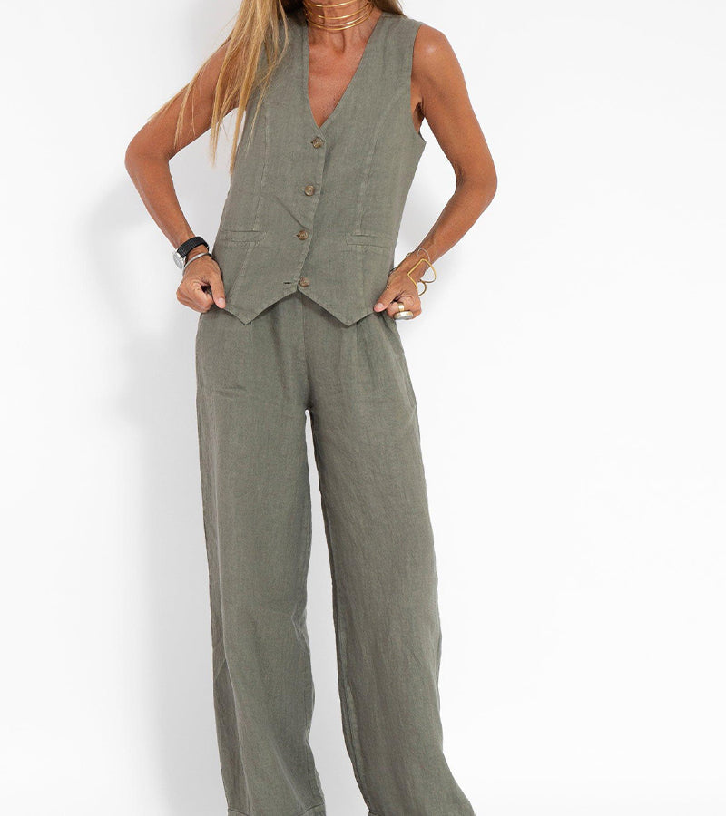 Aaliyah | Women's linen set V-neck wide-leg pants