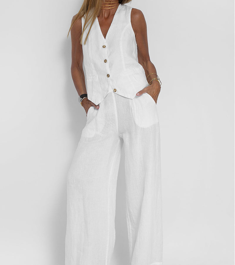 Aaliyah | Women's linen set V-neck wide-leg pants