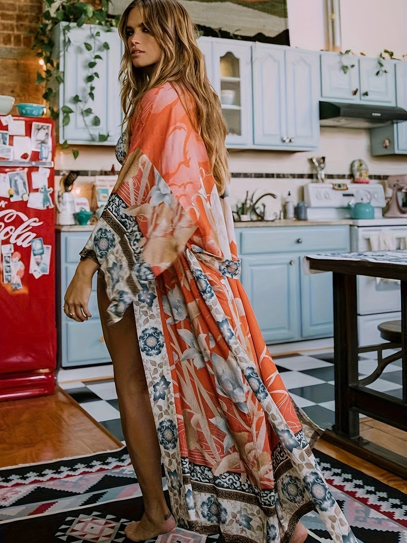 Greta | Women's kimono dress with belt print