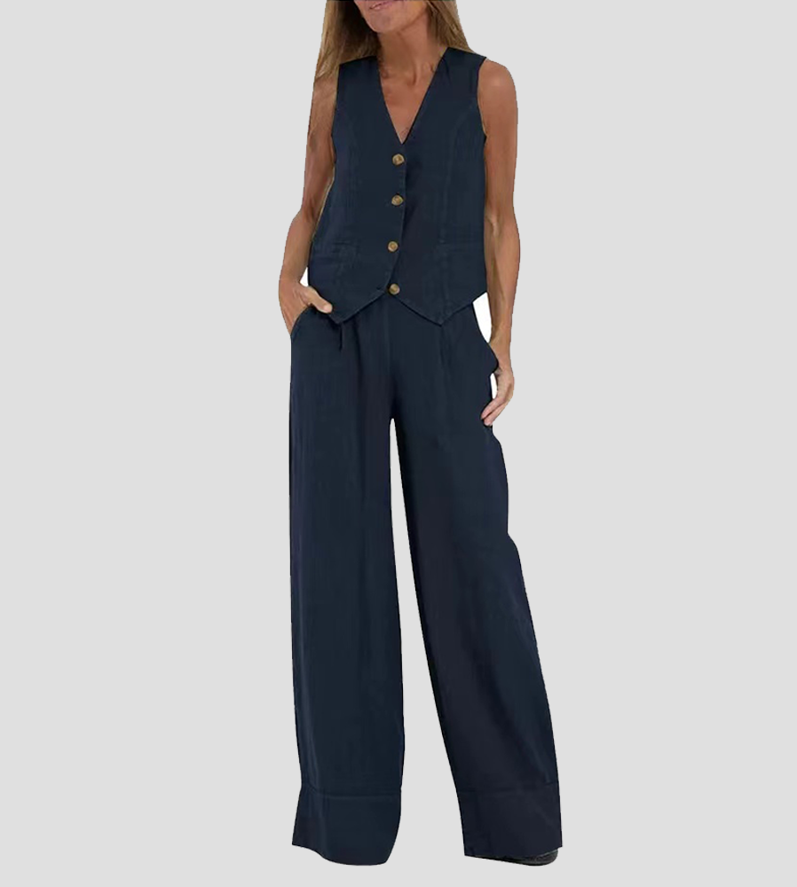 Aaliyah | Women's linen set V-neck wide-leg pants