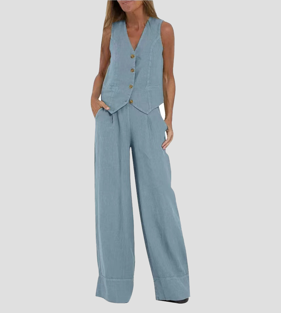 Aaliyah | Women's linen set V-neck wide-leg pants