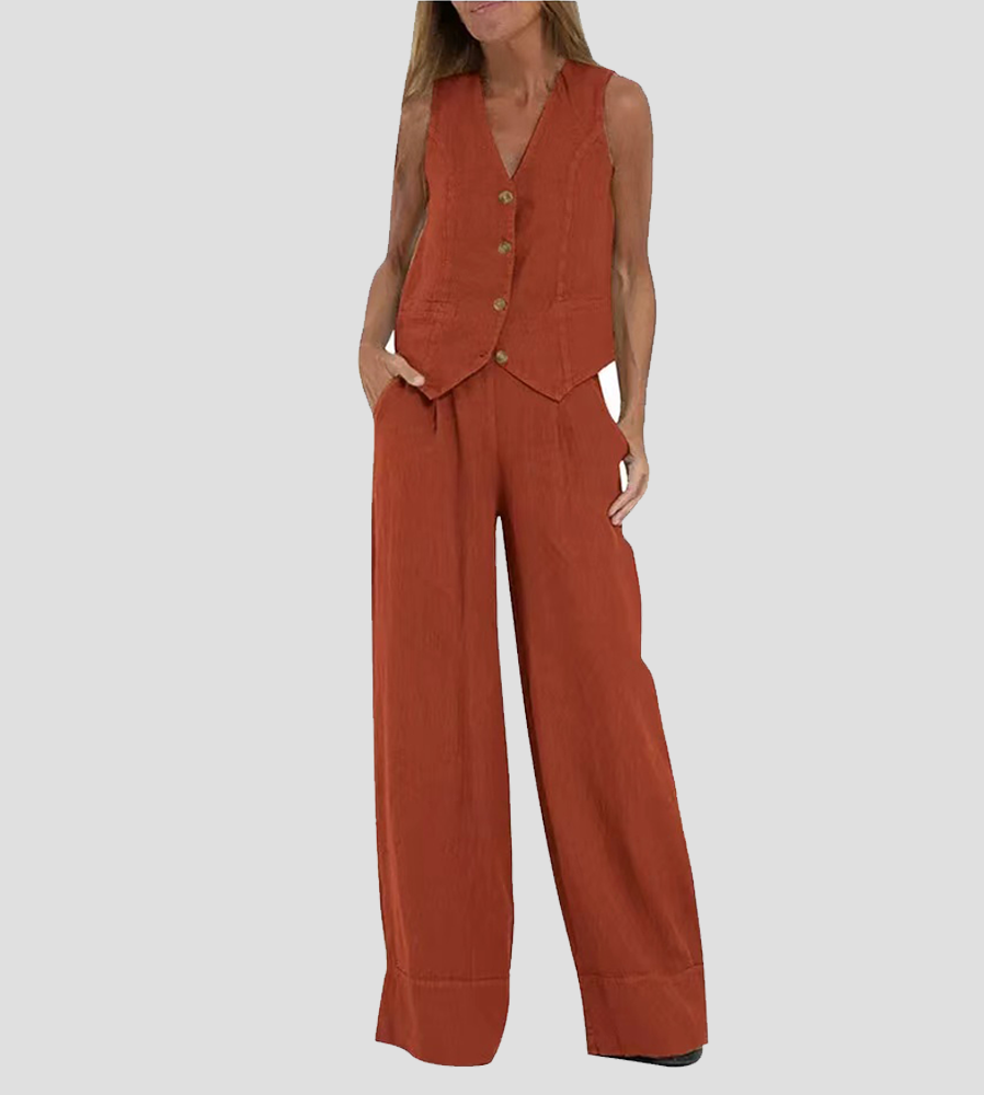 Aaliyah | Women's linen set V-neck wide-leg pants